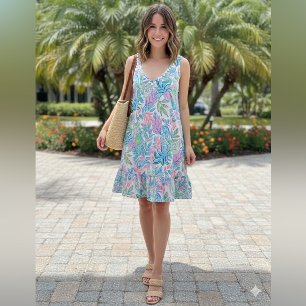 LILLY PULITZER RESORT WHITE TOUCAN DO IT BETTER CAMILLA SWING DRESS Size L